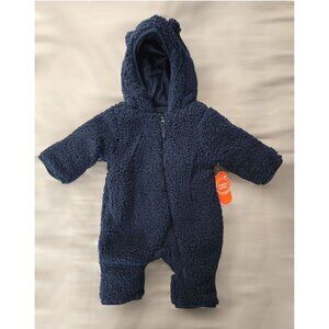 NWT Wonder Nation Teddy Fleece Pram Blue, 3-6M Hooded Bunting Suit